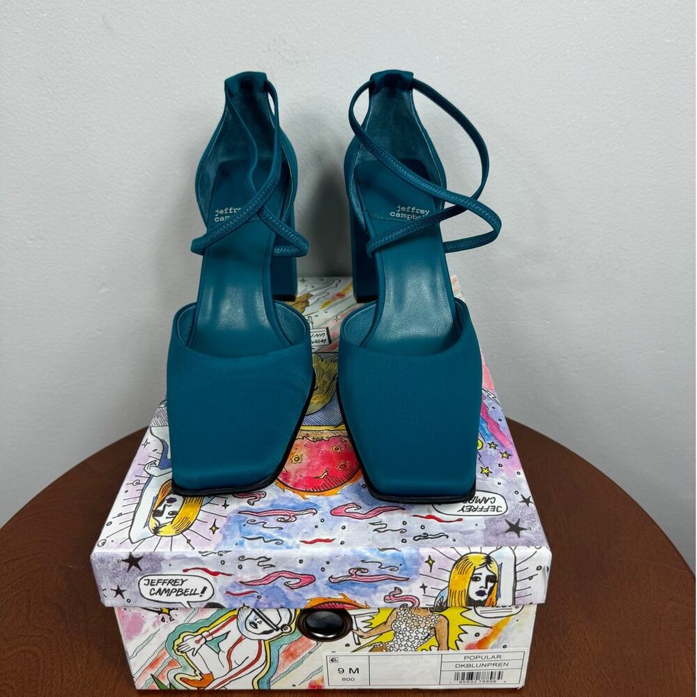 Jeffrey Campbell Popular Square-Toe Heel Pump in Dark Blue Neoprene Size 9